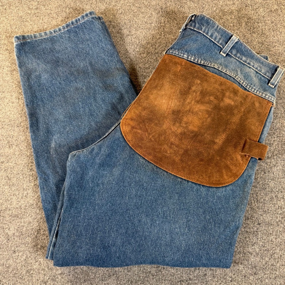 Vintage Jaque Dubois‎ Mens Blue Denim Suede Seat Workwear Jeans USA 40x32
